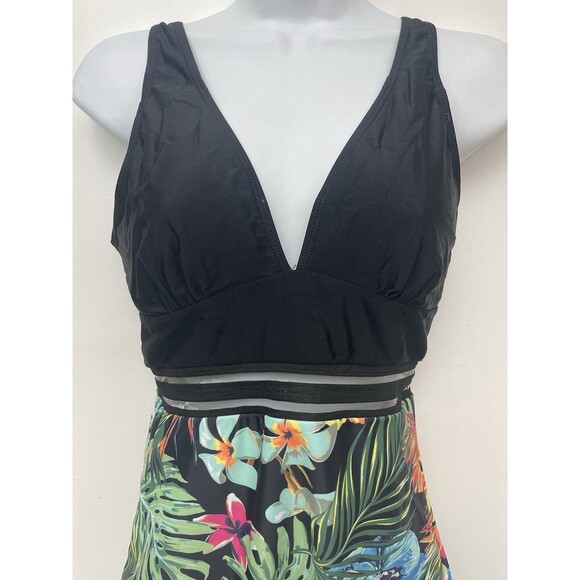 Women's Unbranded Black Floral One Piece Padded Swimsuit Size M B17 - Picture 4 of 5